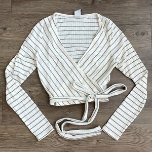 Windsor Striped long sleeve wrap front top